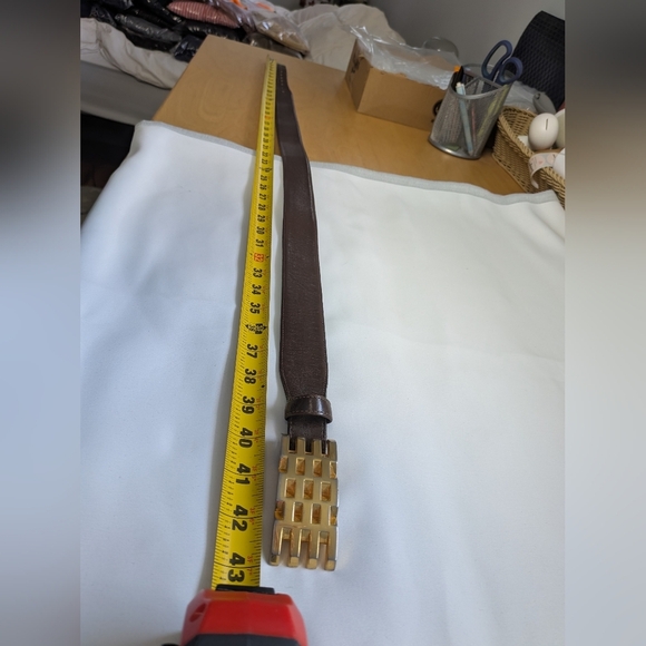 VINTAGE Brown Leather Men Belt Cofresi Size 36 Gold Buckle - Picture 6 of 9